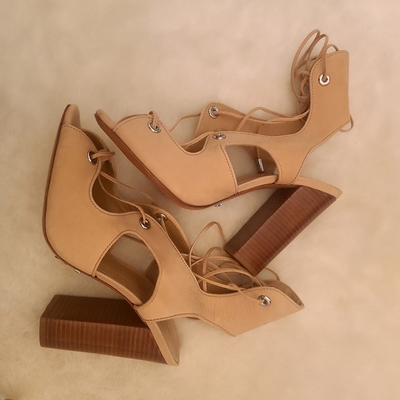 New Schutz Hollie Lace Up Stacked Chunky Heels - Picture 4 of 7